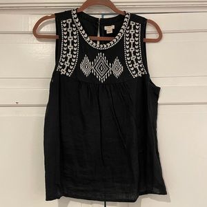 J. Crew Factory Black Embroidered Linen Top
